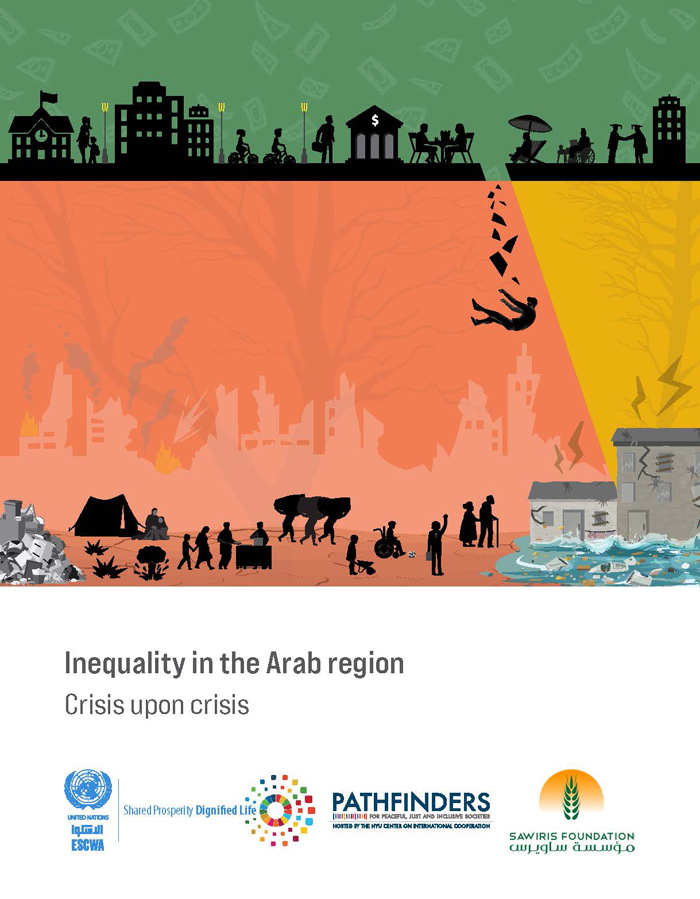 This is the cover page of ESCWA's publications 'Inequality in the Arab region: crisis upon crisis'
